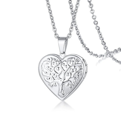 Monogram Floral Oval Heart Locket Pendant Necklace | Stainless Steel Photo Frame Keepsake