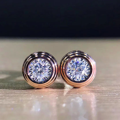 Huitan Classic Stud Earrings | Round White CZ Simple Design for Couples