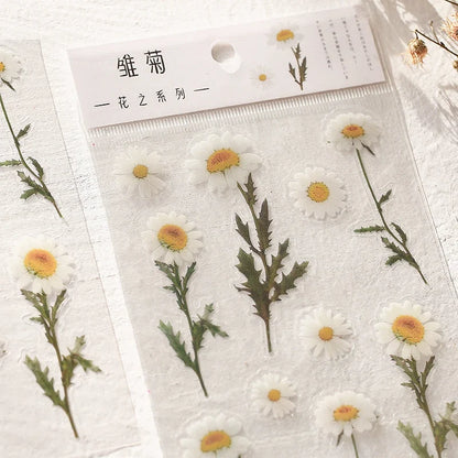 Yoofun Daisy Clover Babysbreath Fern Transparent PET Stickers | Floral Plant Sticker Set for Scrapbooking and DIY Crafts