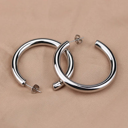 Big Round Stainless Steel Hoop Earrings | Minimalist Gold Circle Earrings for Women and Men