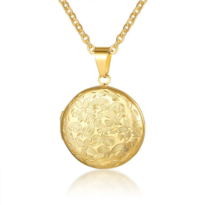 Monogram Floral Oval Heart Locket Pendant Necklace | Stainless Steel Photo Frame Keepsake