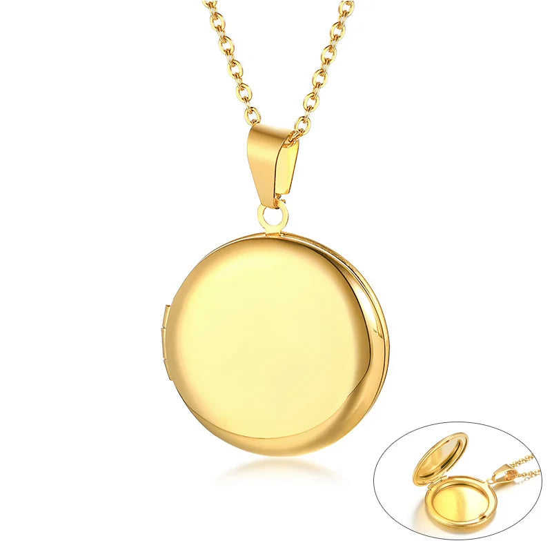 Monogram Floral Oval Heart Locket Pendant Necklace | Stainless Steel Photo Frame Keepsake