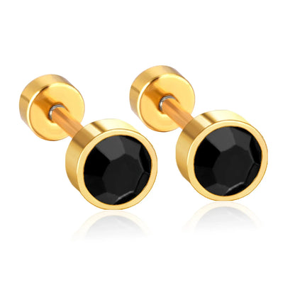 Black Crystal Screw Back Stud Earrings | Stainless Steel Fashion Jewelry for Women