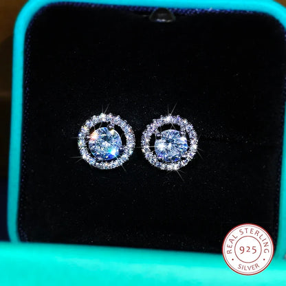 925 Sterling Silver White Zircon Stud Earrings | Exquisite Round Diamond-Like Crystal Jewelry for Women