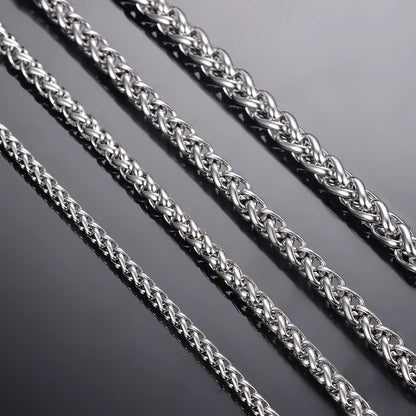 Stainless Steel Keel Link Chain Necklace | Braided Wheat Chain for Men Women