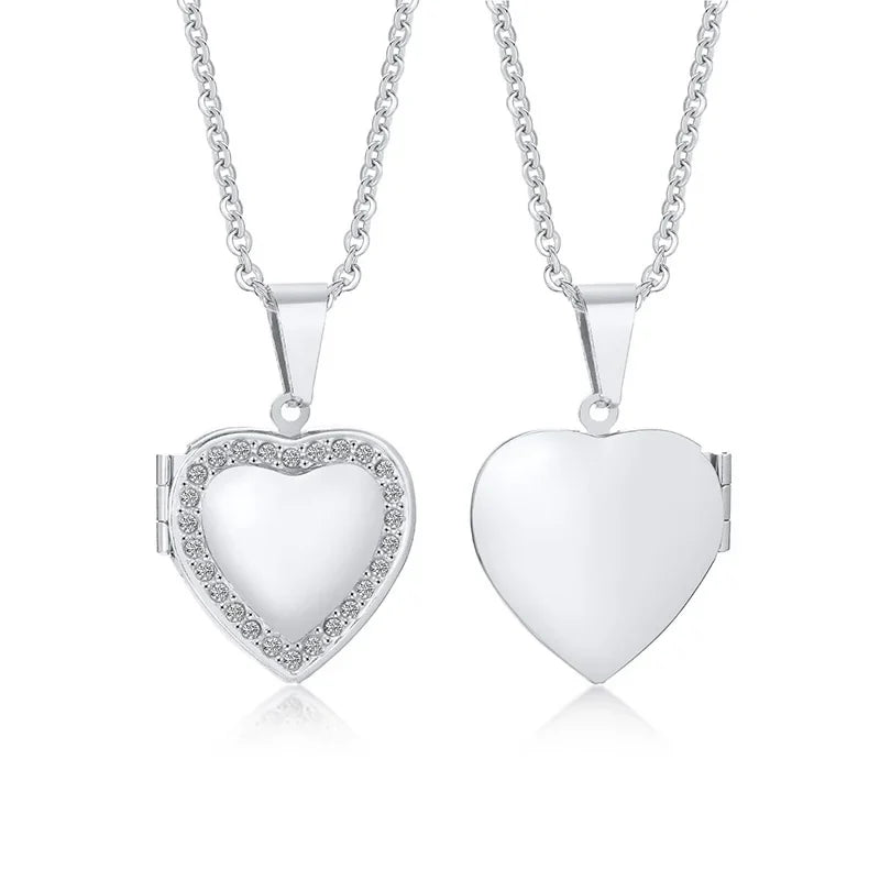 Monogram Floral Oval Heart Locket Pendant Necklace | Stainless Steel Photo Frame Keepsake
