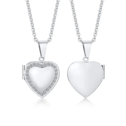 Monogram Floral Oval Heart Locket Pendant Necklace | Stainless Steel Photo Frame Keepsake