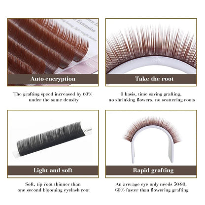 DeceMars Brown Matte Ellipse Flat Eyelash Extensions | Soft Tip Individual Lashes for Natural Volume