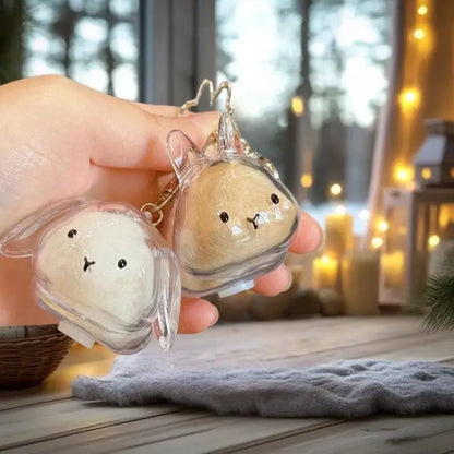 Cartoon Pet Hair Memorial Transparent Storage Box Keychain | Cute Animal Rabbit Fur Organizer Keychain Bag Pendant