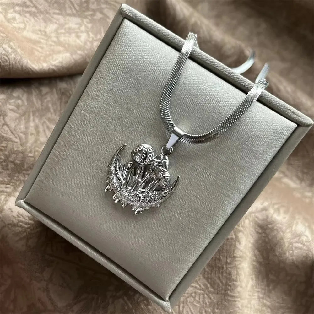 Stainless Steel OX Moon Necklace | Gold Plated Half Moon Blade Pendant