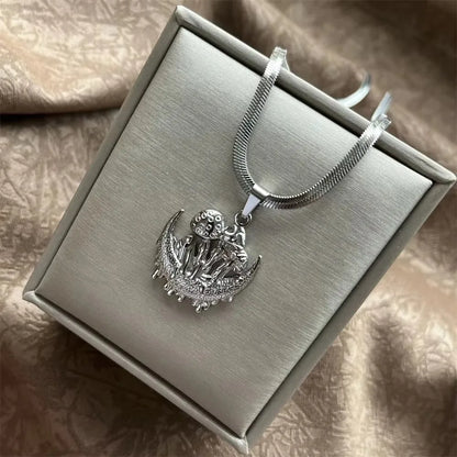 Stainless Steel OX Moon Necklace | Gold Plated Half Moon Blade Pendant