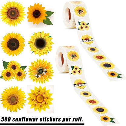 Sunflower Stickers Roll for Packaging and Decor | 100-500 Pcs