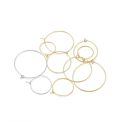 20pcs Stainless Steel Big Circle Hoop Earrings Wires | 18K Gold Plated or Steel Color, 20-40mm