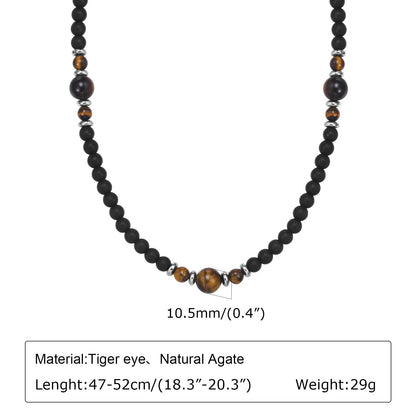 Casual Black Brown Beaded Necklace for Men | Summer Beach Tiger Eye Stone Jewelry