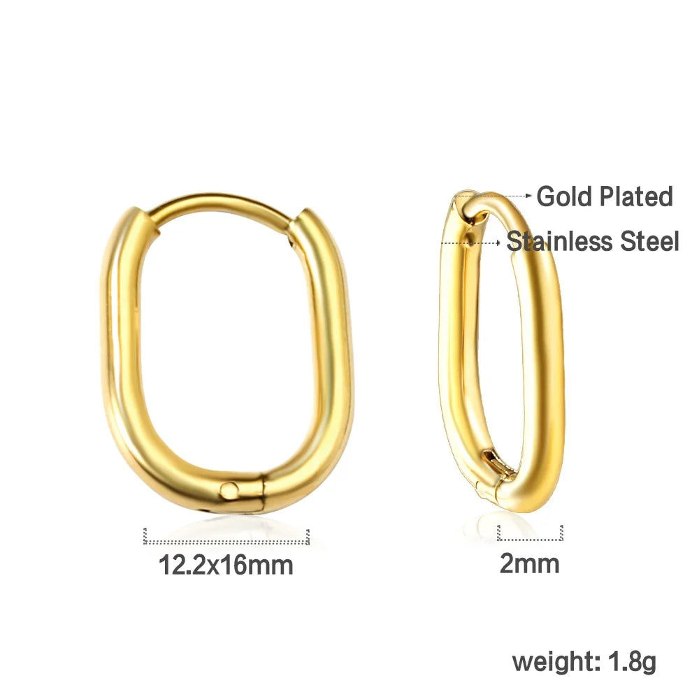 LUXUKISSKIDS Stainless Steel Oval Hoop Earrings | Fashion Geometric Clips for Women