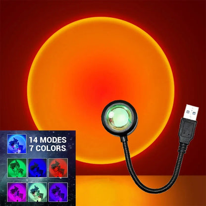 HOMEFISH USB Sunset Projector Lamp Night Light for Bedroom Living Room Wall Photography Party Mood Lighting Decoration