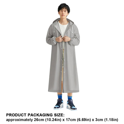 Adult Long Raincoat | Reusable Waterproof Windproof Hooded Rain Gear for Hiking and Travel