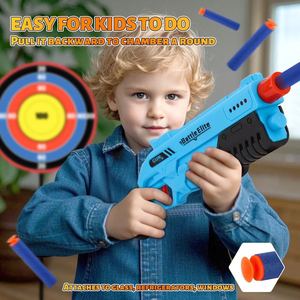 New Outdoor Kids Soft Bullet Blaster Manual Foam Dart Launcher Battle Toy Gun with Safe Ammo Multi-Color Options for Children's