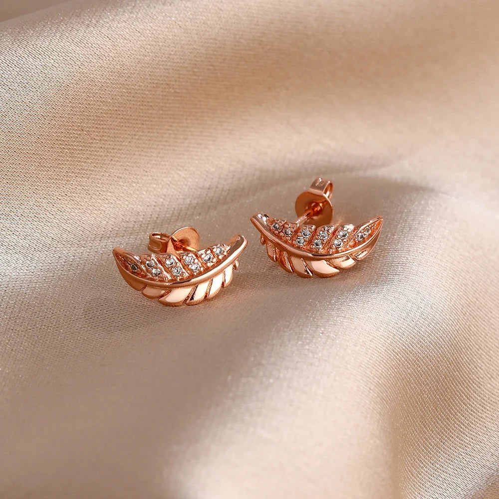 2026 New Fashion Hoop Earrings Set for Women | Ginkgo Leaf Enamel Flower Stud, Cute Crown Heart Zircon Earrings