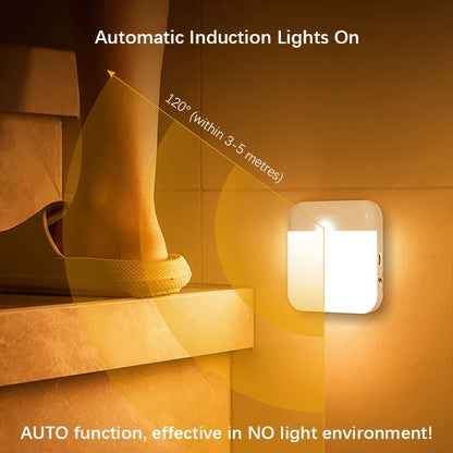 PIR Motion Sensor LED Night Light | USB Rechargeable with Switch for Bedroom Kitchen Cabinet Closet
