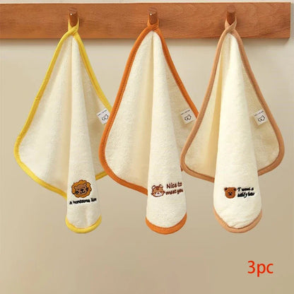 3-Pack/5-Pack Coral Velvet Cartoon Embroidered Small Square Towels, 25Cm*25Cm in Size, Can Be Used for Washing Face, Wiping Hands, and Are Absorbent and Quick-Drying