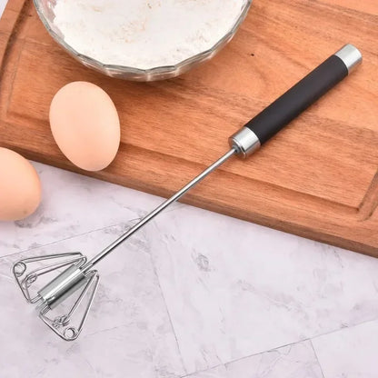 Rubber Semi-automatic Egg Beater Rotatable Stainless Steel Kitchen Mixer | Manual Whisk for Milk and Cream