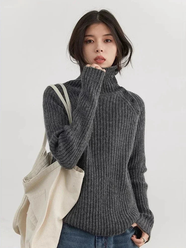Slanted Collar Knit Sweater Loose Autumn Jumper