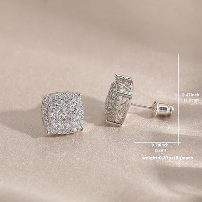 Square Cubic Zirconia Stud Earrings | Vintage Style for Women and Men