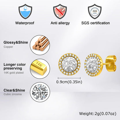 Shattered Zircon Stud Earrings for Men Boys | Hypoallergenic Round Minimalist Jewelry Gift