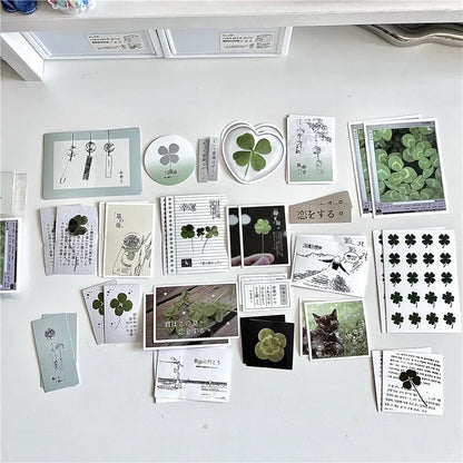 42 Pieces Retro Lucky Four-leaf Clover Stickers | Vintage Scrapbook Decals