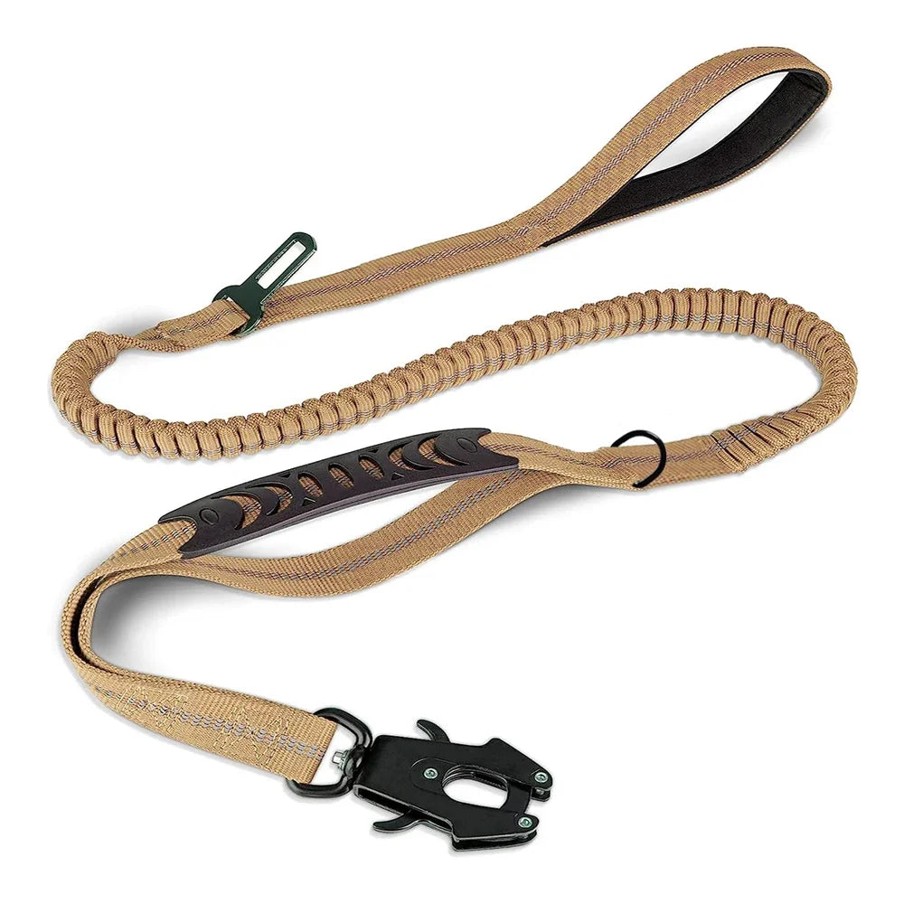 Reflective Shock Absorbing Bungee Dog Leash with Seatbelt Clip
