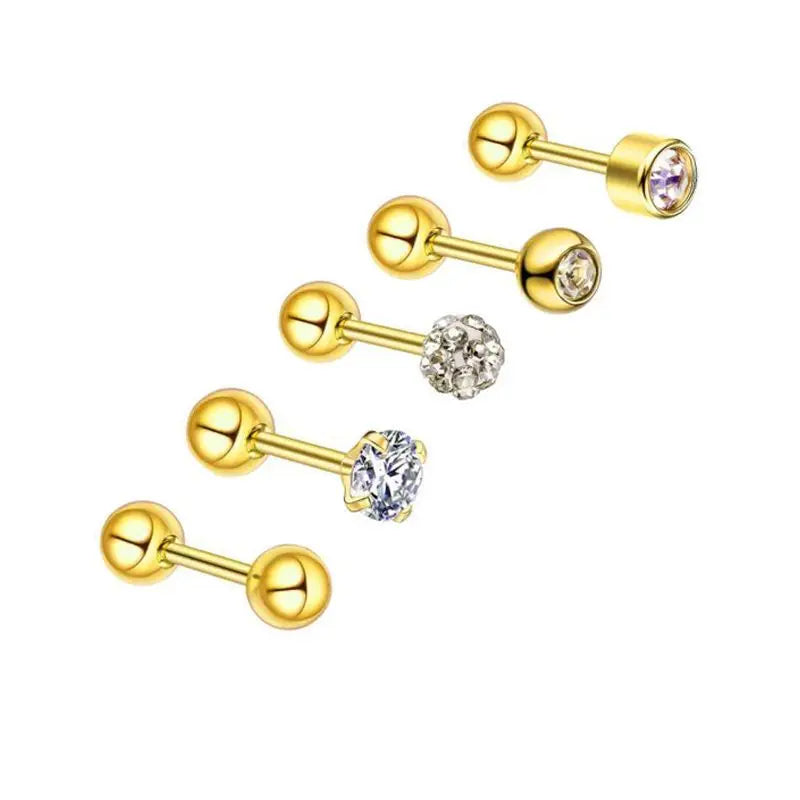 5PCS Heart Tragus Piercing Stud Earring Set | Small Lobe Stud Earrings Cartilage Piercing Helix Jewelry Barbell Stud Piercing Lot