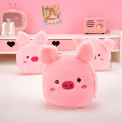 Cute Animal Plush Coin Purse | Zipper Change Purse with Keychain Mini Wallet