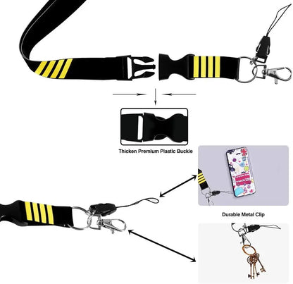 Pilot Lanyard 4 Stripes for Keys | Detachable Safety Buckle Traveler Keychain and Baggage Tag Set