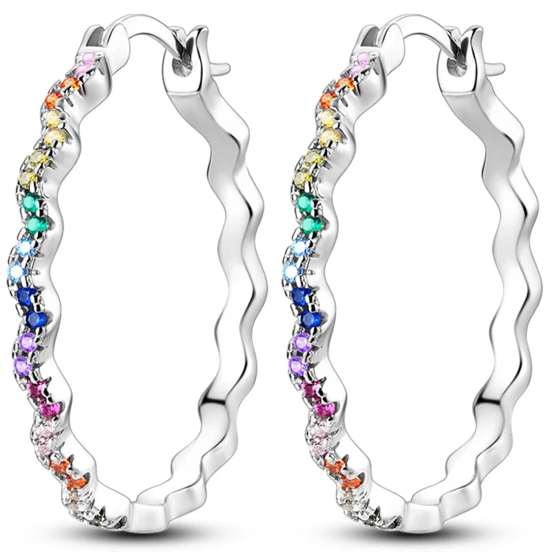 Colorful 925 Sterling Silver Hoop Earrings for Women | Classic Circle Earrings