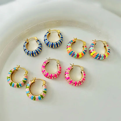 Enamel Drip Earrings with Stripes and Circles | Trendy Hoop Earrings for Women