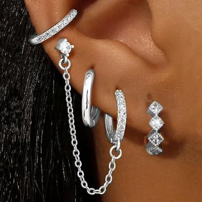 4PC Chain Huggie Earring Set | Flower Tragus Hoop Earrings for Women
