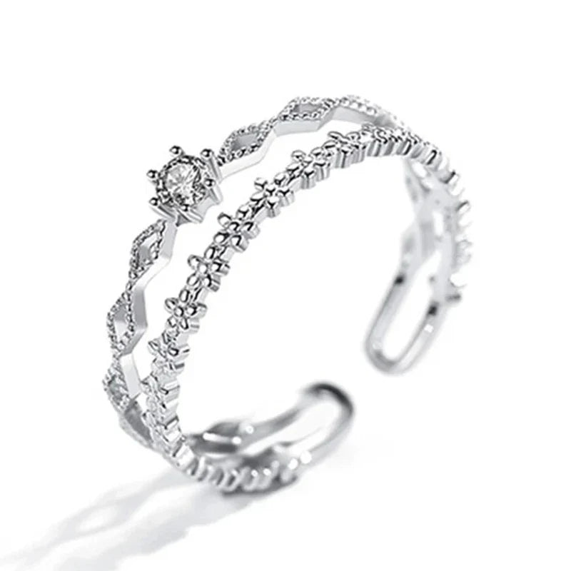 VENTFILLE 925 Sterling Silver Flower Lace Ring | Korean Fashion Adjustable CZ Ring