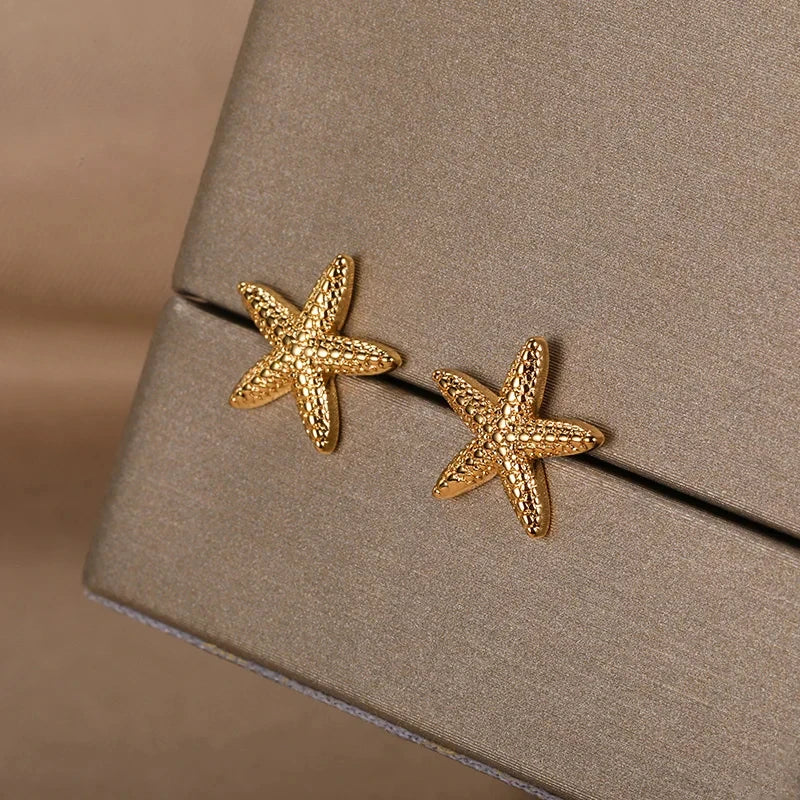 Vintage Summer Starfish Stainless Steel Stud Earrings For Women Simple Star Shell Earrings Stud Ocean Party Jewelry Gift 2025