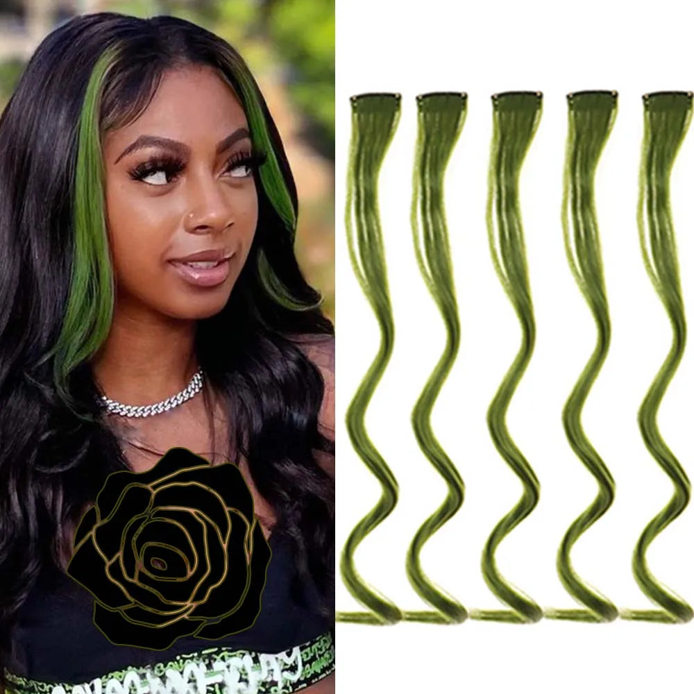 18 Inch Curly Clip In Hair Extensions Set | Colorful Highlight Synthetic Hairpieces