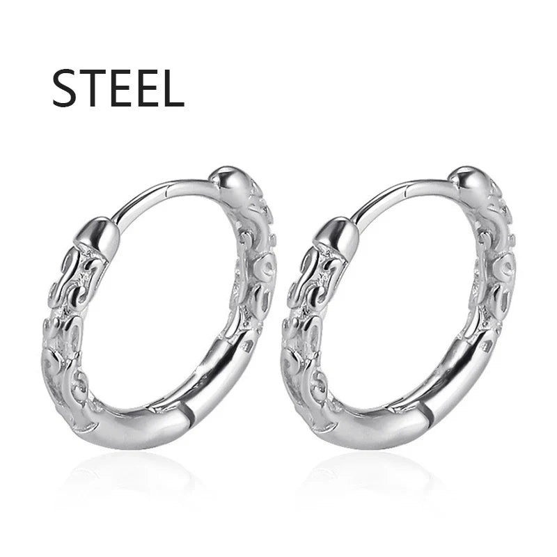 2pc Punk Cross Feather Stud Earrings | Unisex Stainless Steel Hoop Earrings