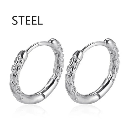 2pc Punk Cross Feather Stud Earrings | Unisex Stainless Steel Hoop Earrings