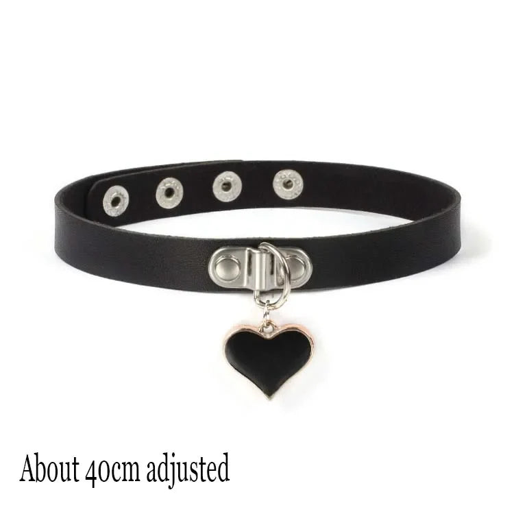 Gothic Bat Heart Lock Punk Choker | Black Leather Collar Necklace