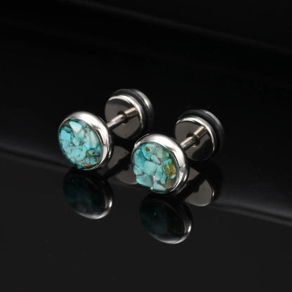 Natural Stone Stud Earrings for Men | Stainless Steel Plated Round Earring Gift