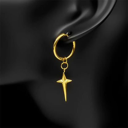 Stainless Steel Star Cross Hoop Earrings | Punk Kpop Y2K Drop Earrings for Women