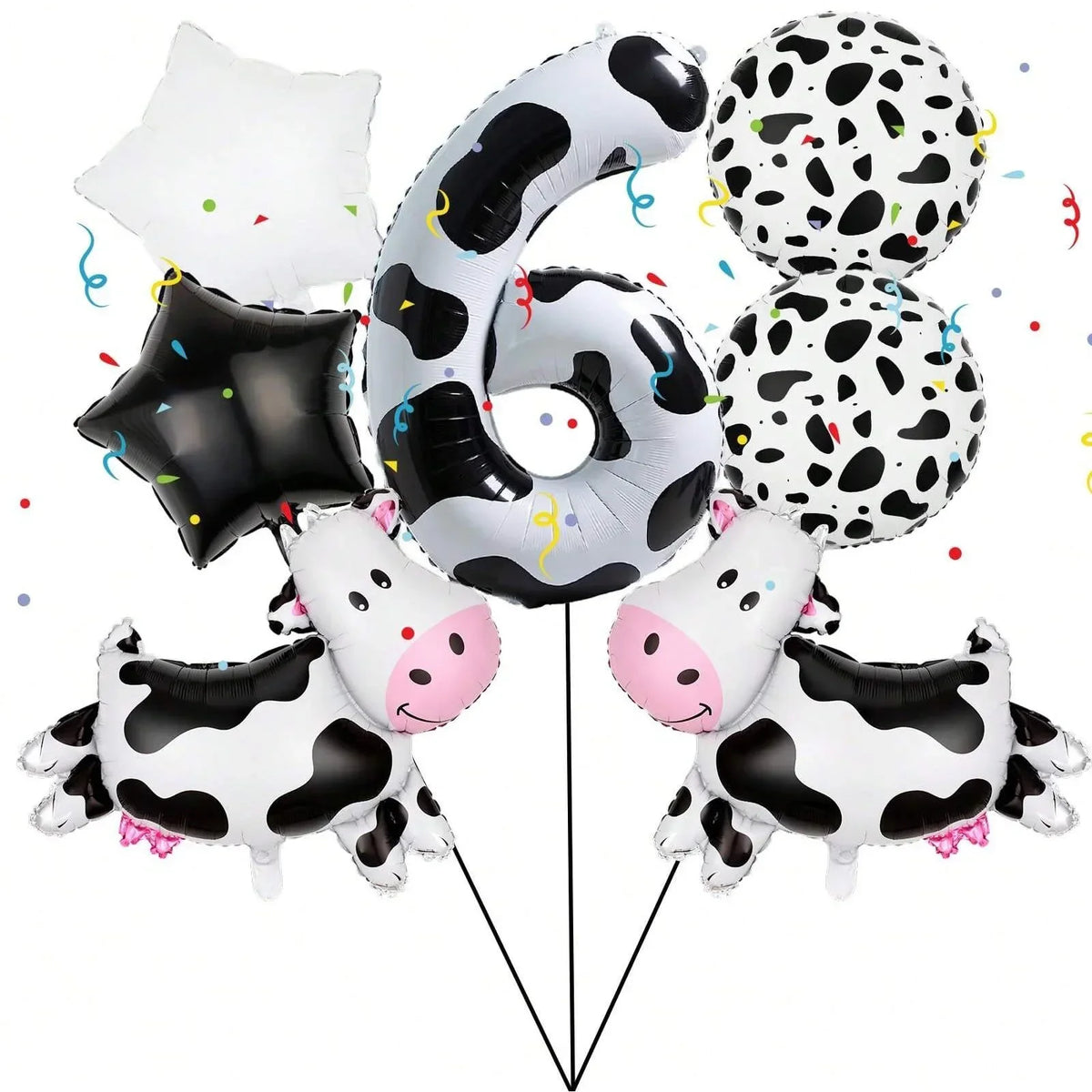 7pcs Cow Print Number Balloon Set | Farm Animal Birthday Party Decoration