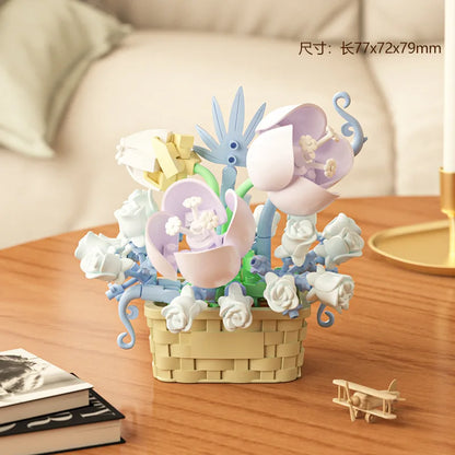 DIY MOC Potted Rose Sunflower Plants Succulents Bonsai Tree Gardens Romantic Building Blocks Model Bricks Kids Sets Kits Toys