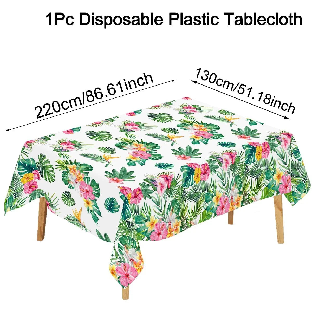 Tropical Hawaiian Party Tablecloth and Flamingo Decor Set | Plastic Table Runner and Candy Bags