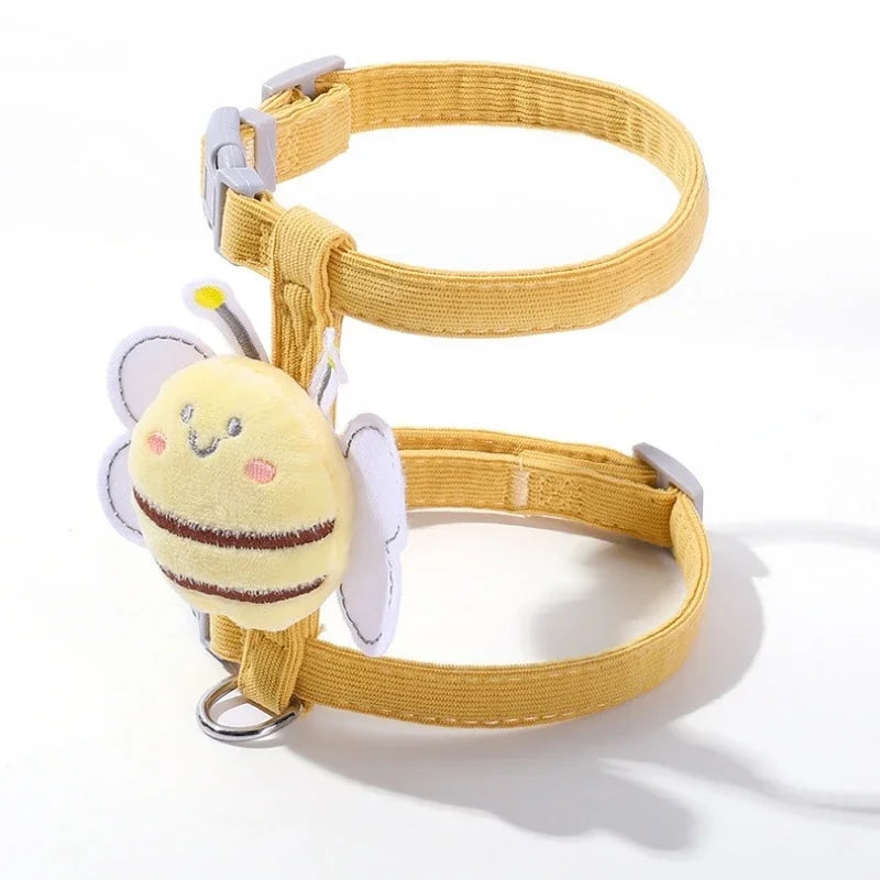 Cat Harness Leash Collar Set - Adjustable Cartoon Bee Design