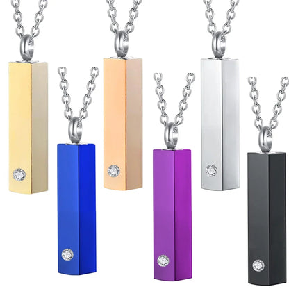 Cube Urn Necklace for Ashes | Aluminum Alloy Cremation Jewelry with Crystal Memorial Pendant
